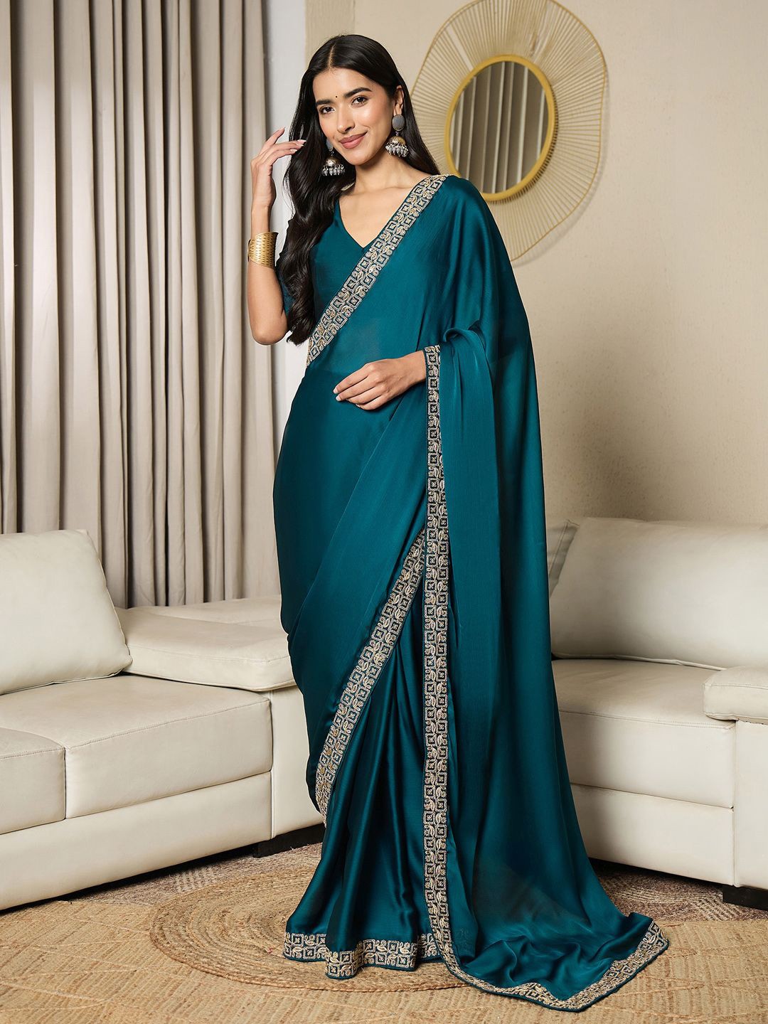 Satin Ready to Wear Saree with Border