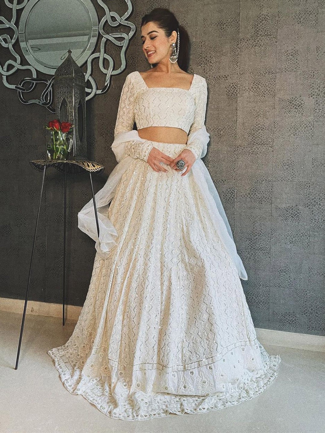 Embroidered Georgette Lehenga & Unstitched Blouse With Dupatta