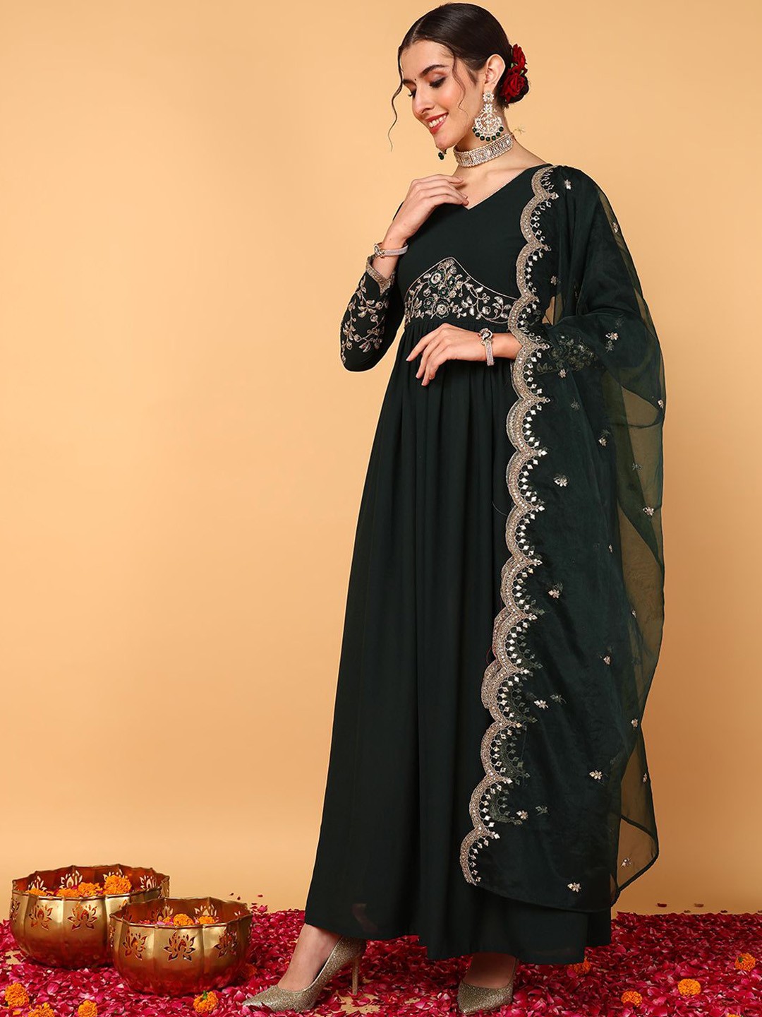 Embroidered Anarkali Dress With Dupatta