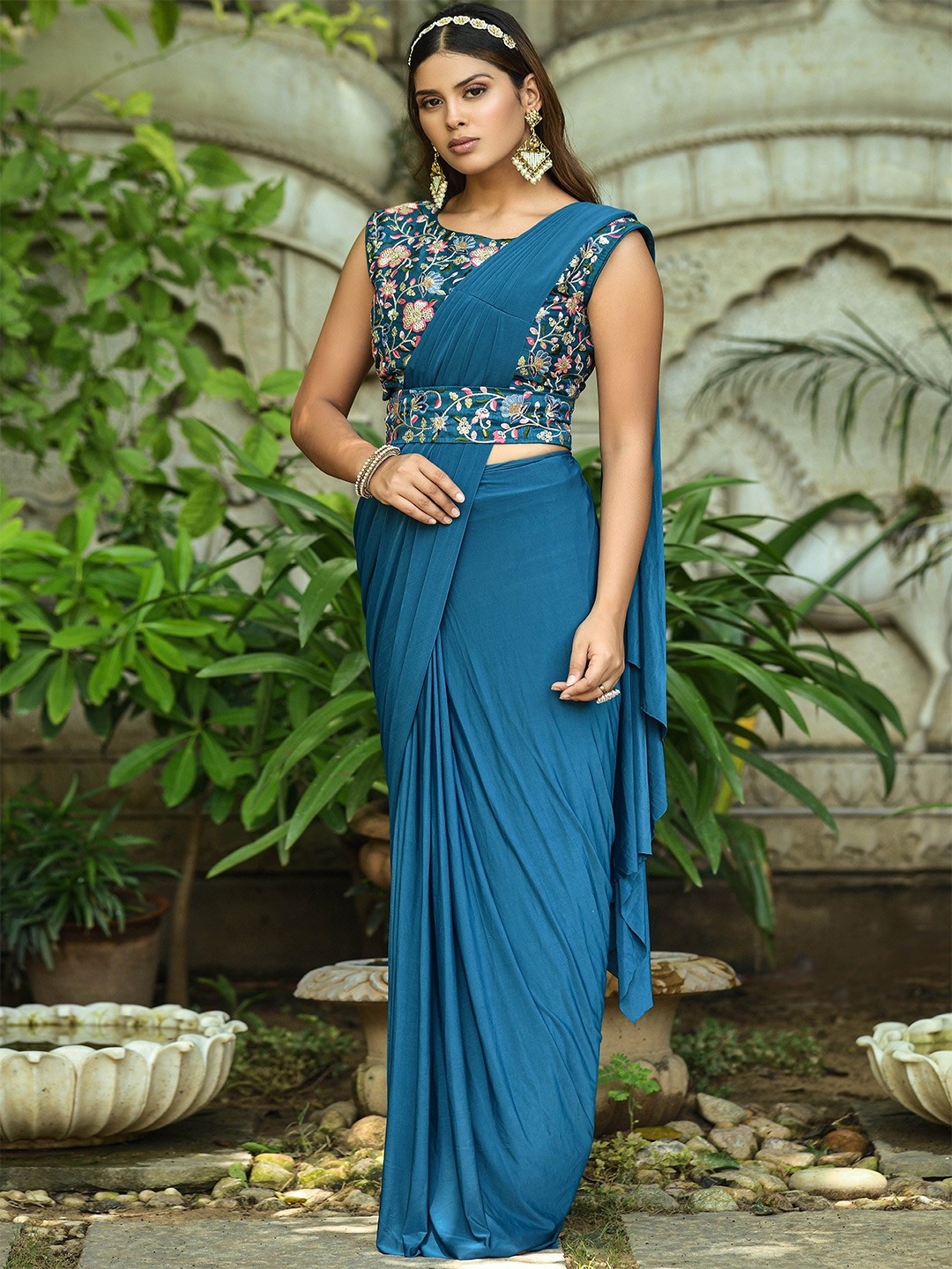 Solid Accordian Pleat Ruffles Ready to Wear Saree
