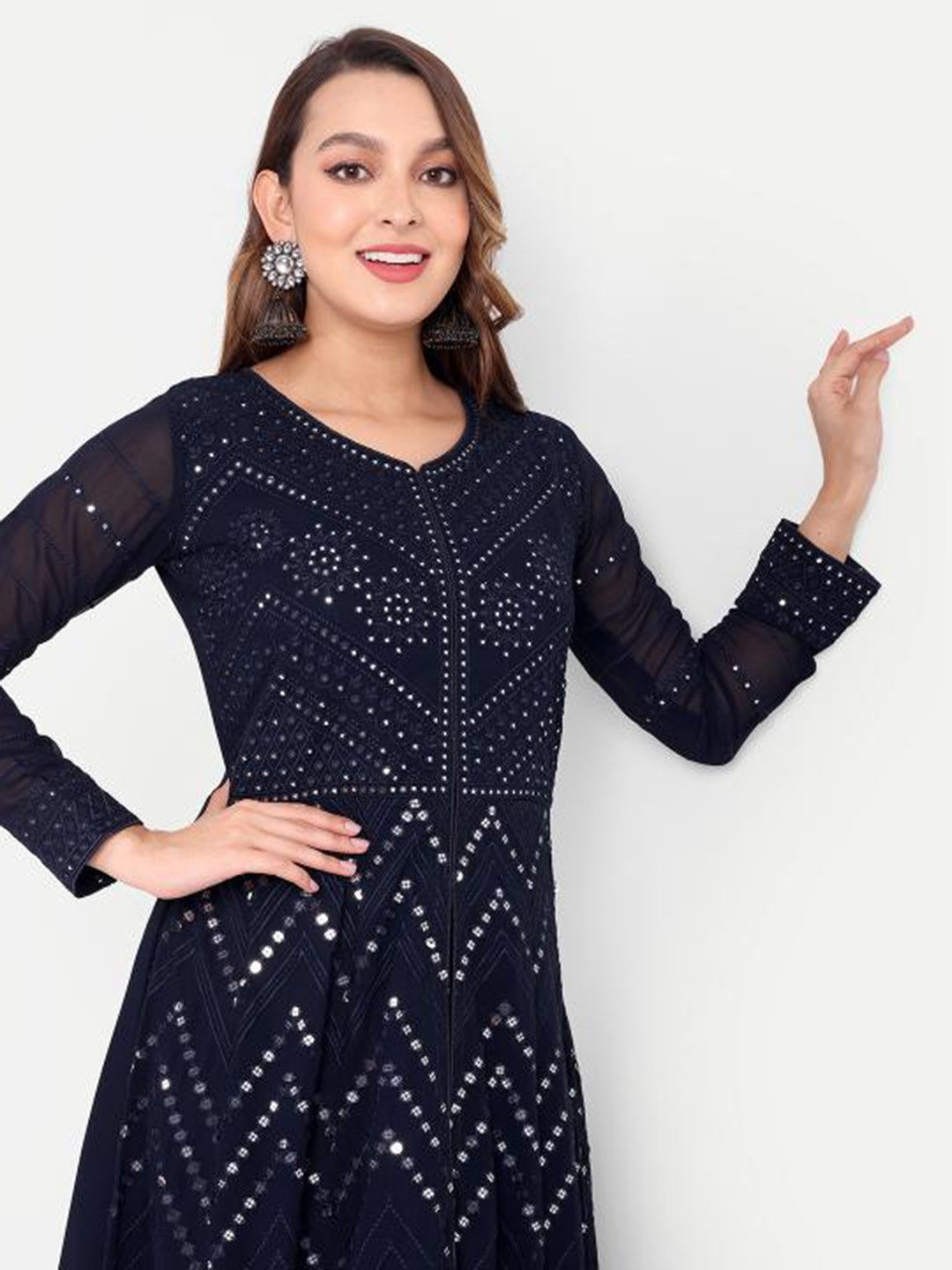 Alina Cut Embroidered Sequinned Silk Georgette Kurta with Trousers