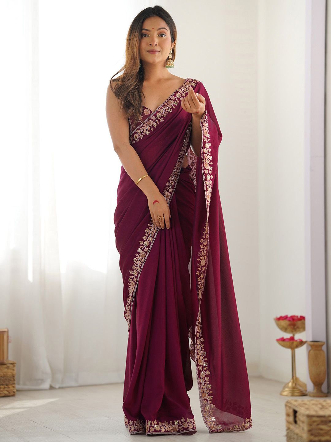 Embellished Sequinned Silk Blend Saree