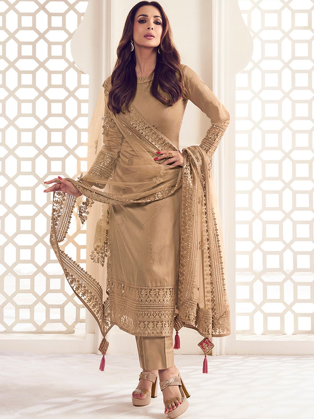 Floral Thread and Sequined Embroidered Kurta Set