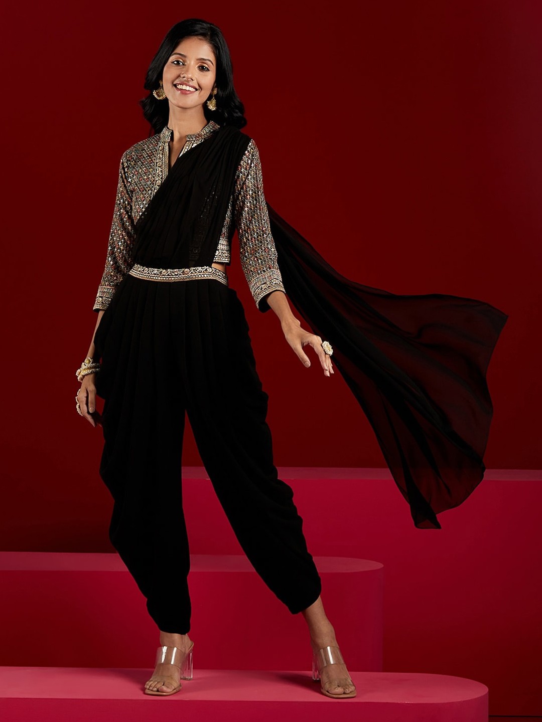 Embroidered Blouse Dhoti Saree