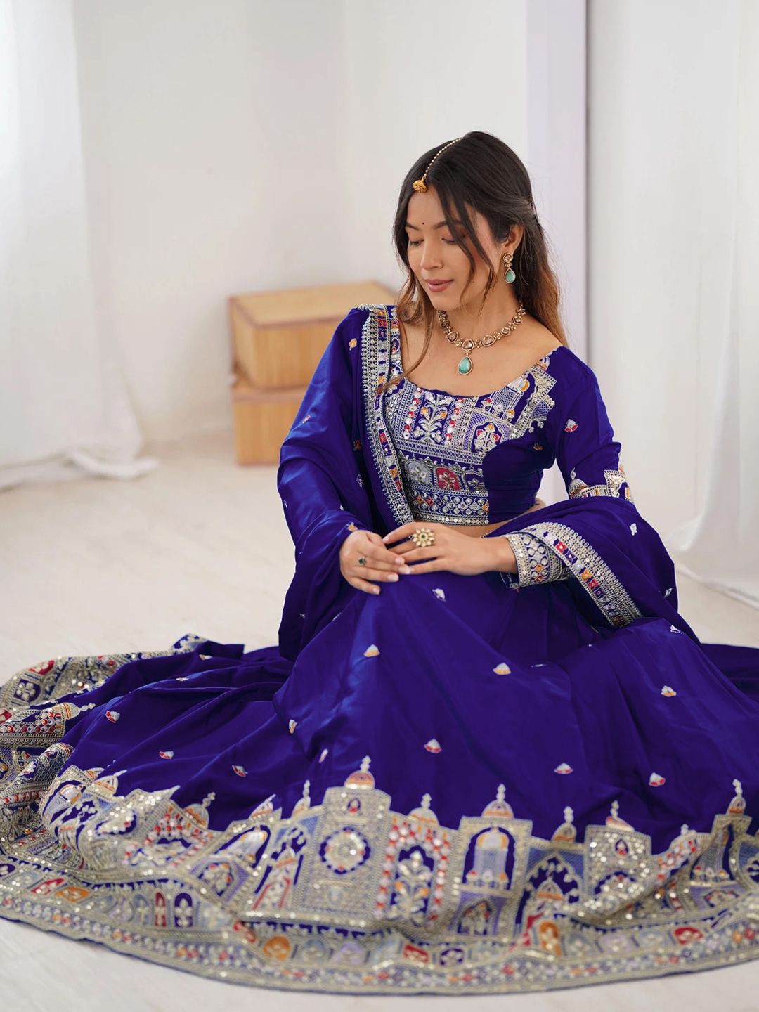 Embroidered Semi-Stitched Lehenga & Unstitched Blouse With Dupatta