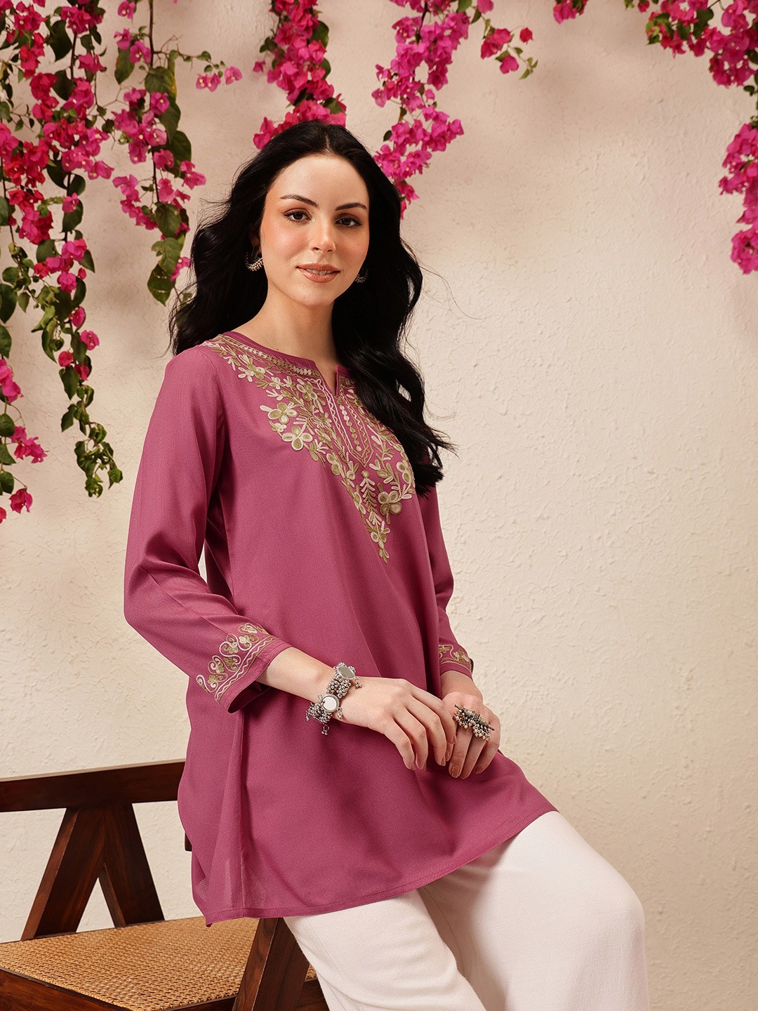 Kashmiri Embroidered A-Line Flared Kurti
