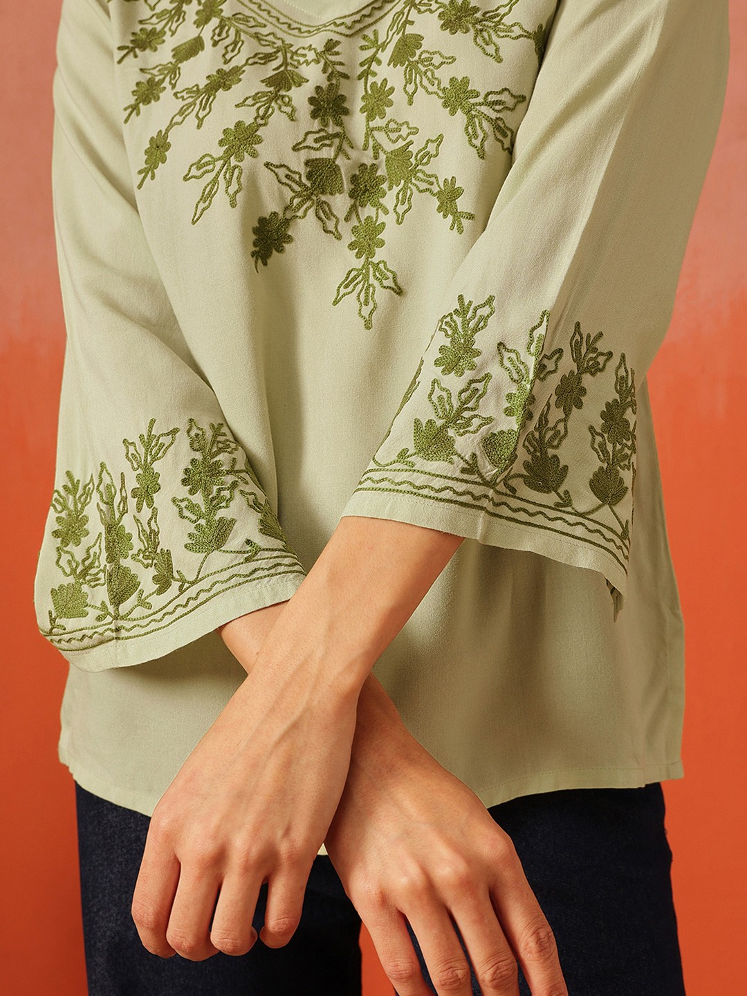 V-Neck Kashmiri Aari Work Full Sleeves Kurti