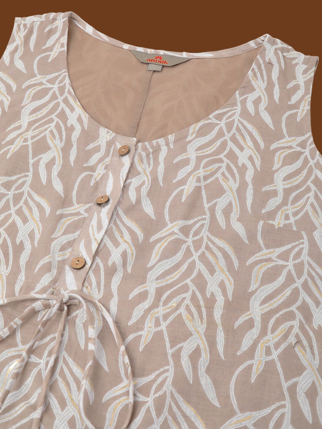 Beige Floral Printed Midi Dress