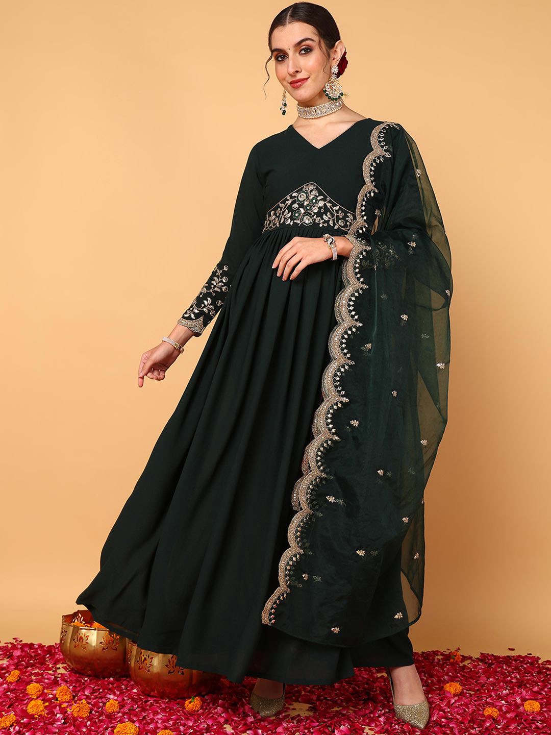 Embroidered Anarkali Dress With Dupatta