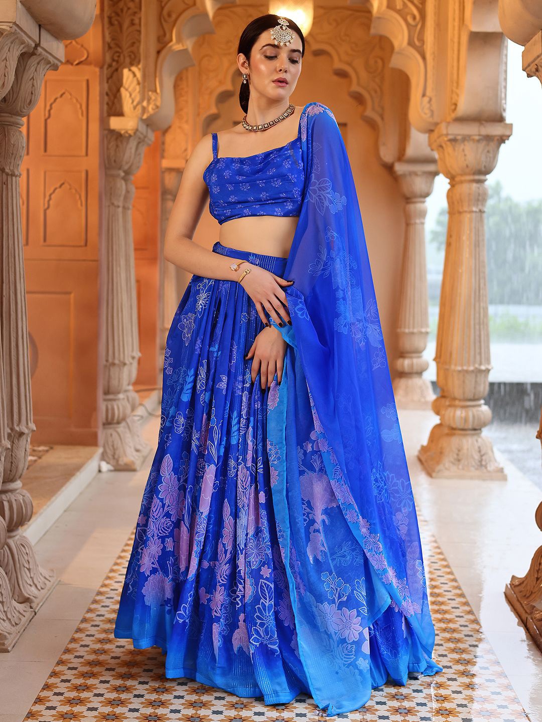Printed Thread Work Ready to Wear Lehenga & Unstitched Blouse With Dupatta 