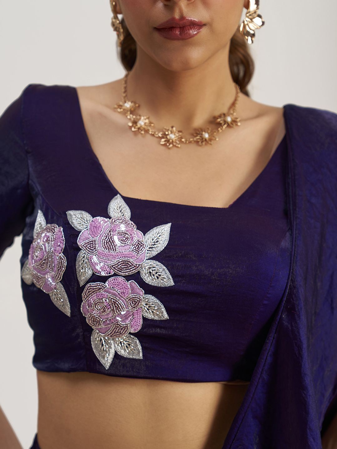 Ready To Wear Ruffle Saree with Hand Work Embroidered Blouse