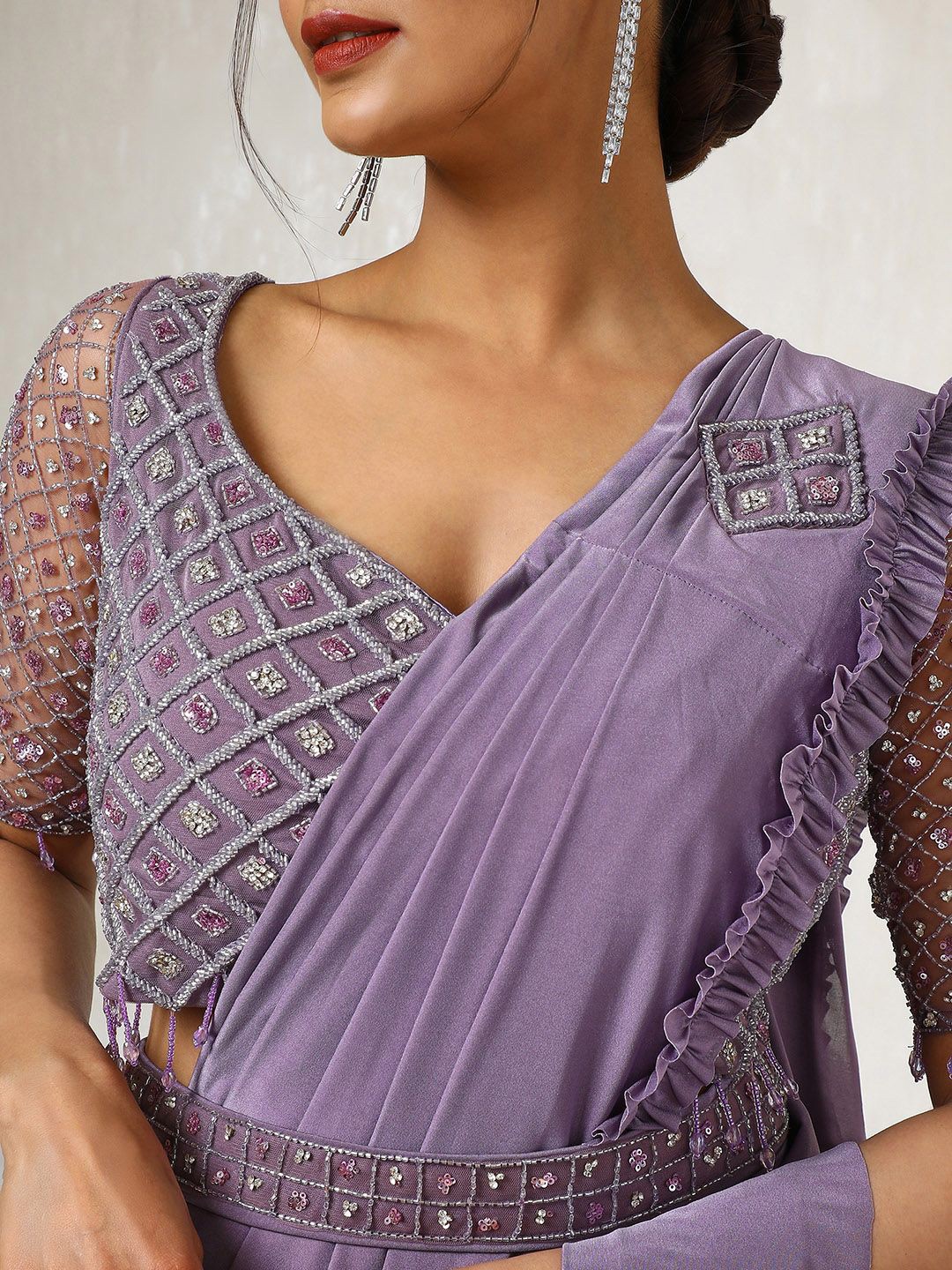 Embellished Beads and Stones Ready to Wear Saree