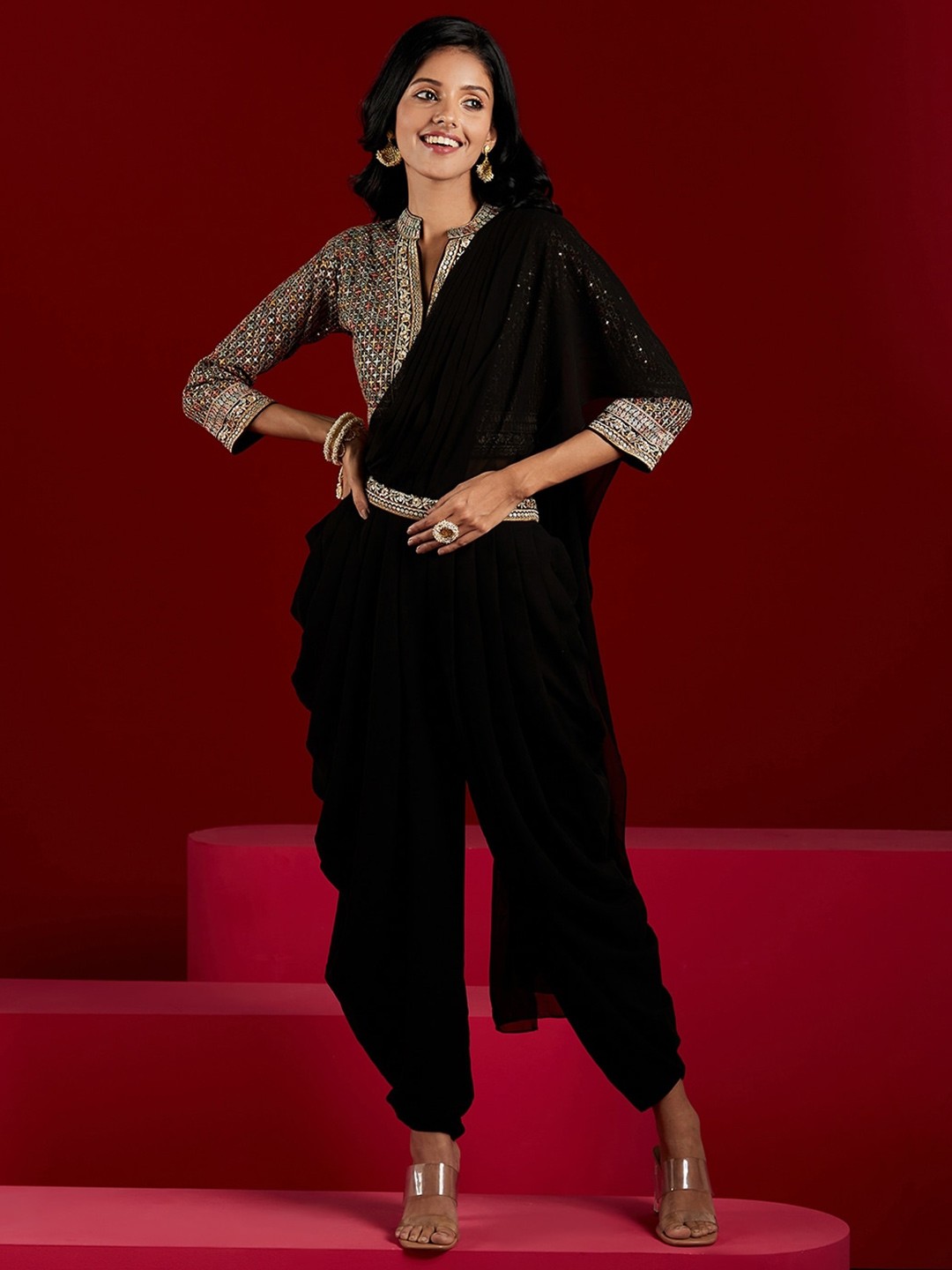 Embroidered Blouse Dhoti Saree