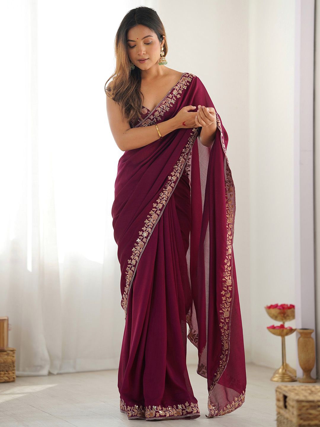 Embellished Sequinned Silk Blend Saree