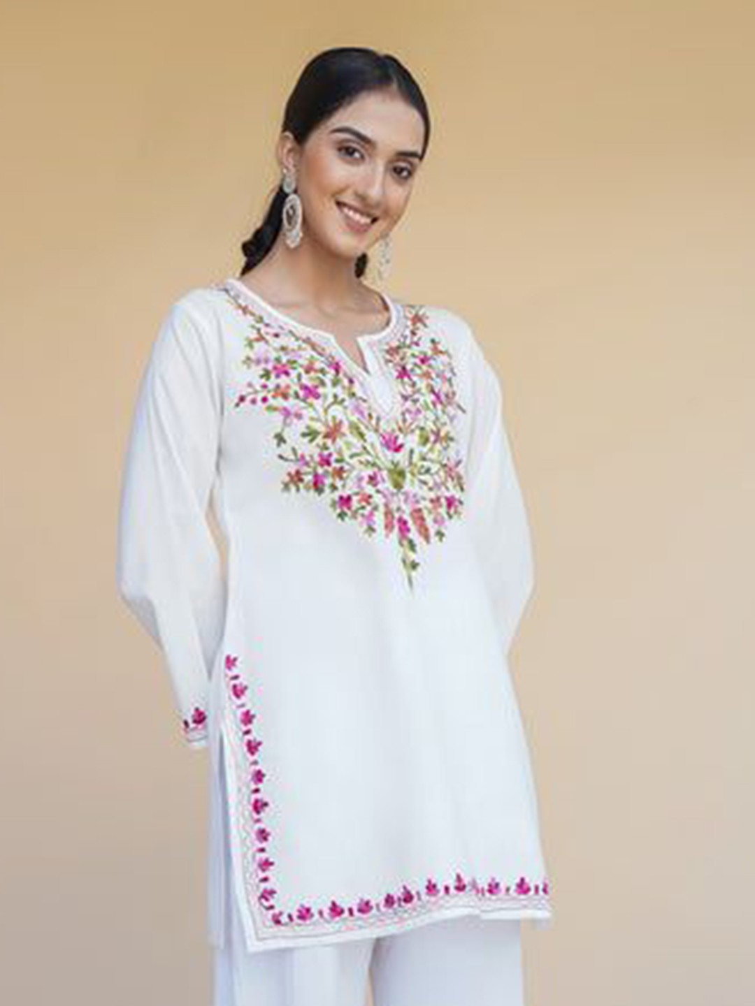 Floral Embroidered Pure Cotton Short Kurti