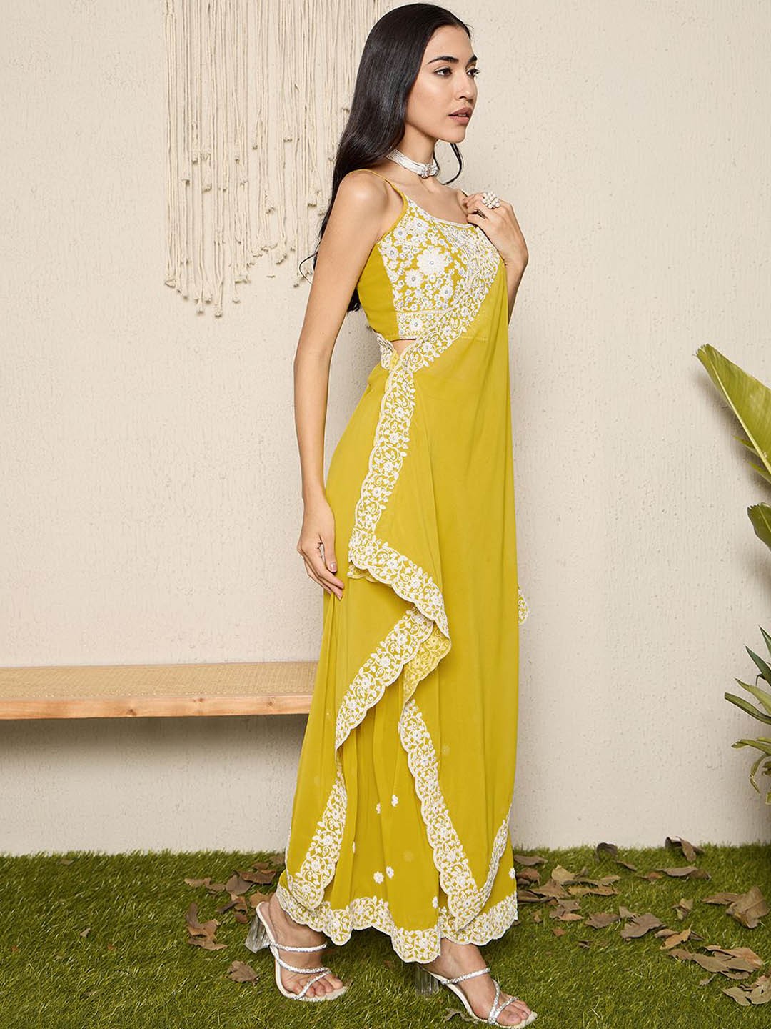 Floral Embroidered Shoulder Straps Top with Sharara & Dupatta