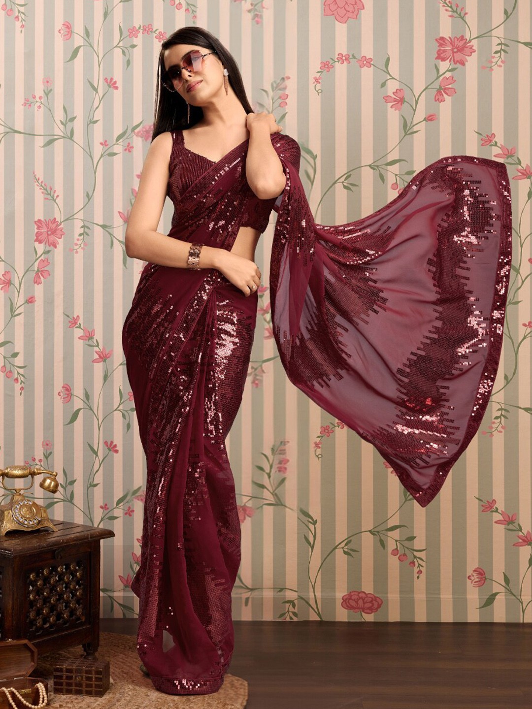 Embellished Sequinned Ready to wear Saree