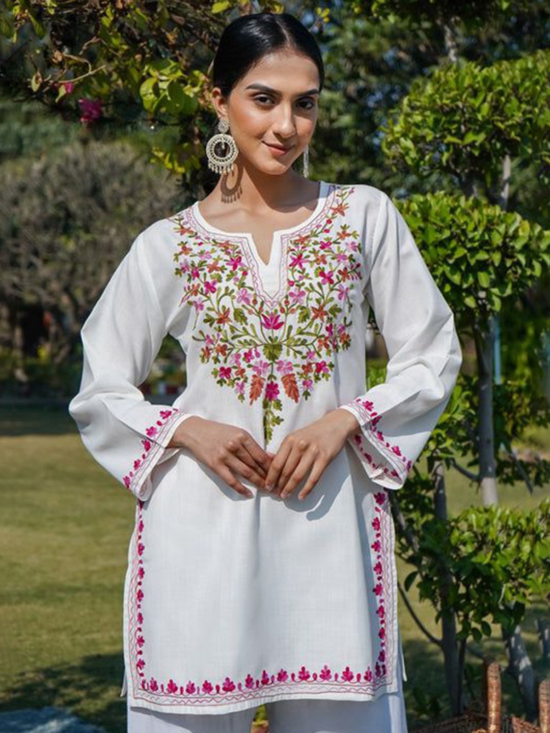 Floral Embroidered Pure Cotton Short Kurti