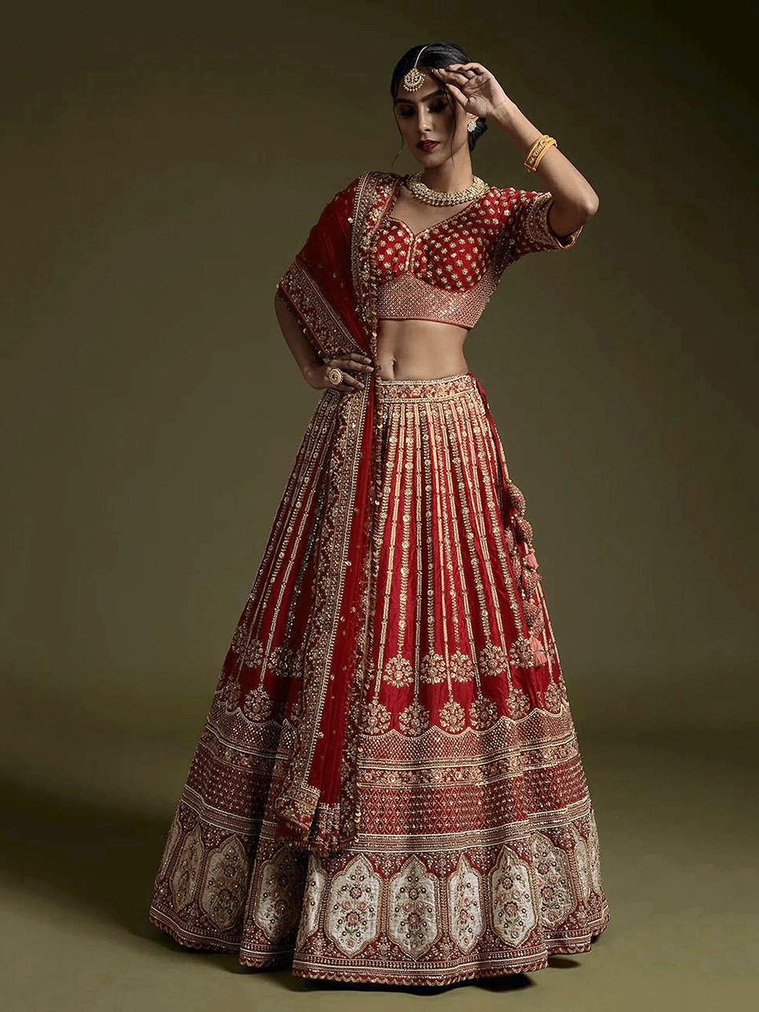 Embroidered Sequinned Semi-Stitched Lehenga 
