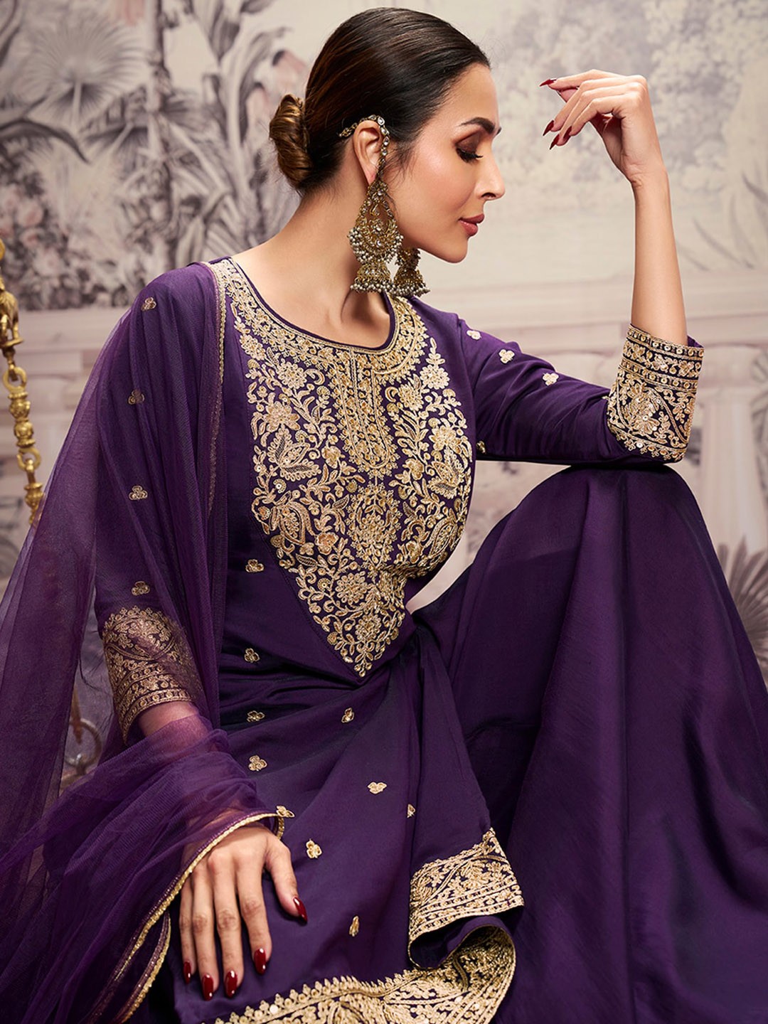 Sequins Chanderi Cotton Kurta Set With Dupatta