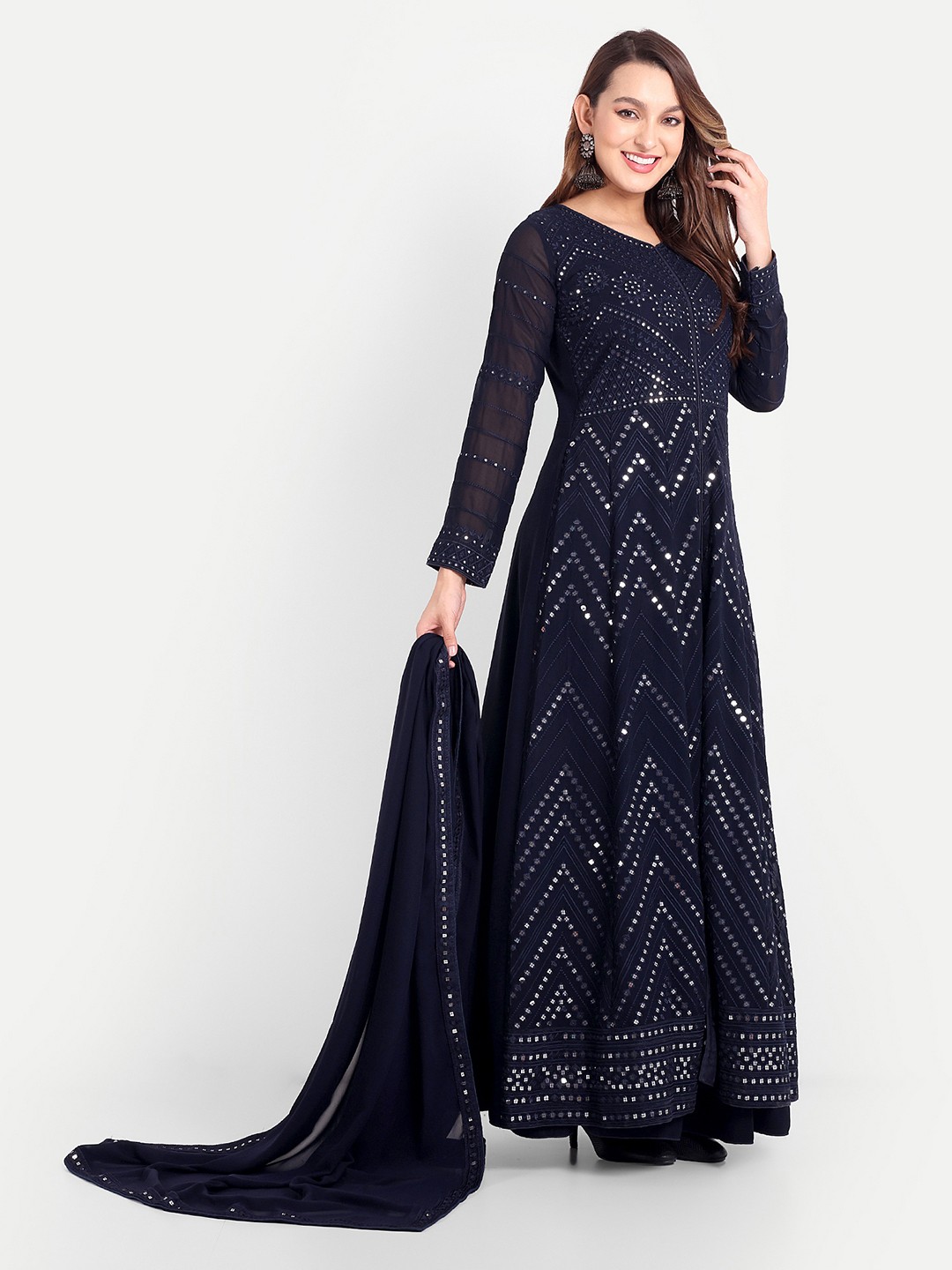 Alina Cut Embroidered Sequinned Silk Georgette Kurta with Trousers