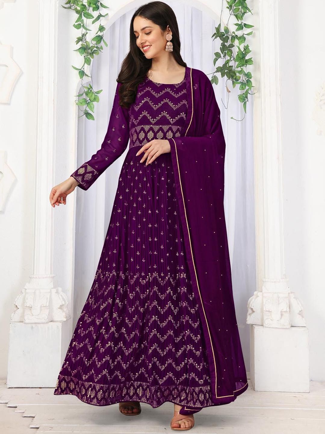 Embroidered Anarkali Sequinned Silk Georgette Kurta