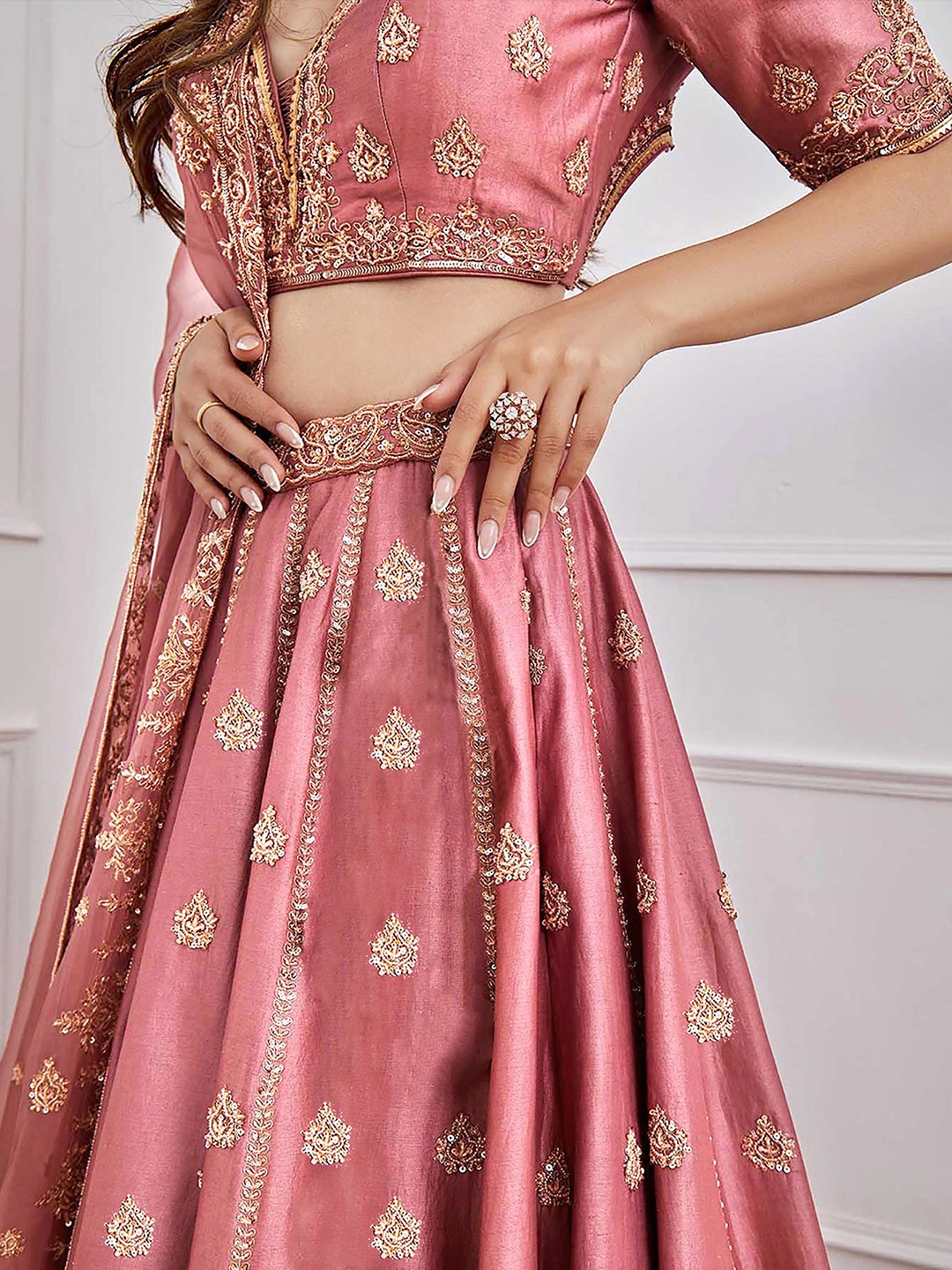 Embroidered Sequinned Semi-Stitched Lehenga