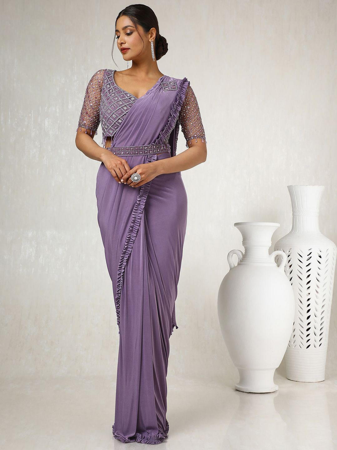 Embellished Beads and Stones Ready to Wear Saree
