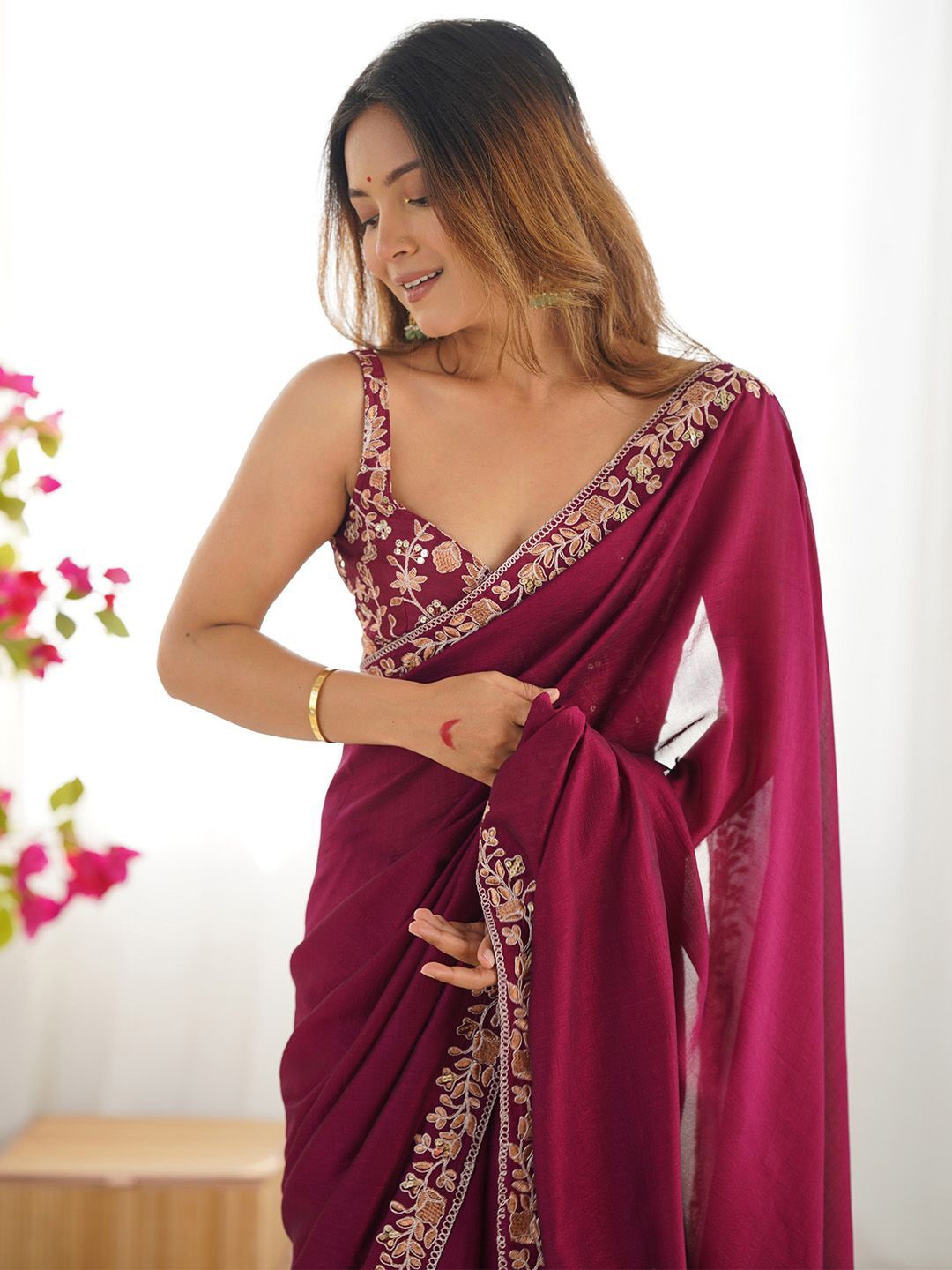 Embellished Sequinned Silk Blend Saree