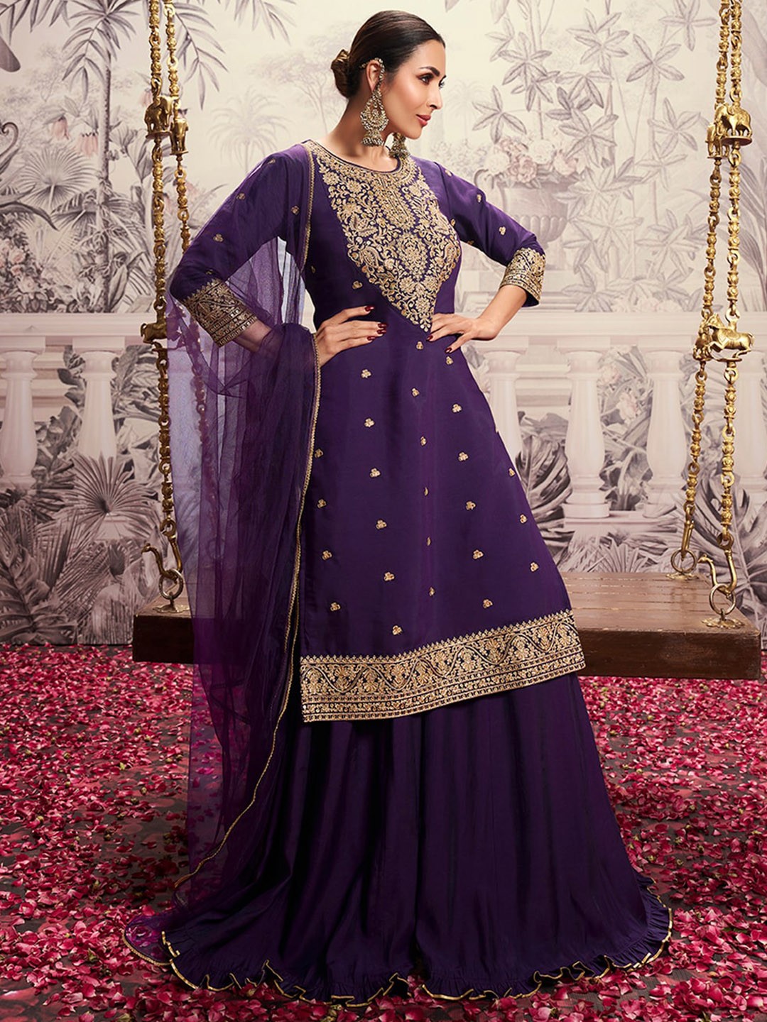 Sequins Chanderi Cotton Kurta Set With Dupatta