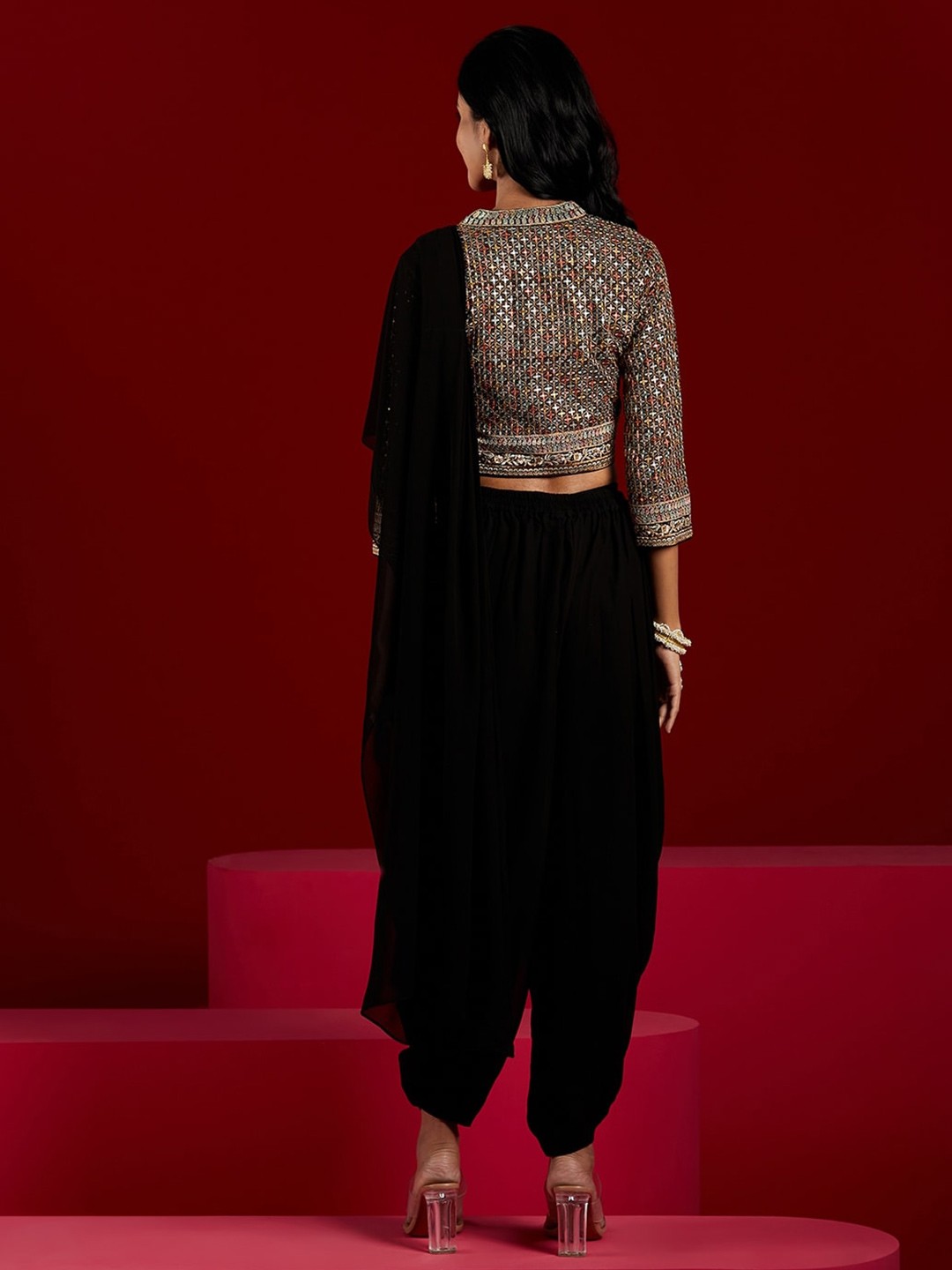 Embroidered Blouse Dhoti Saree