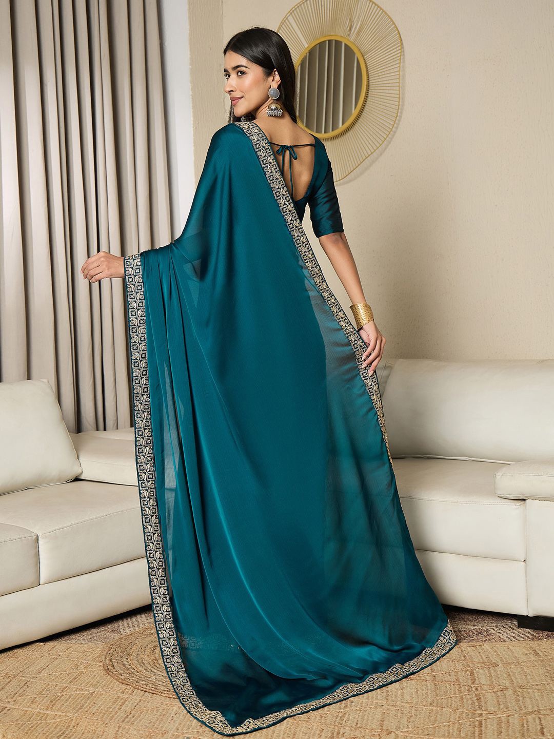 Satin Ready to Wear Saree with Border