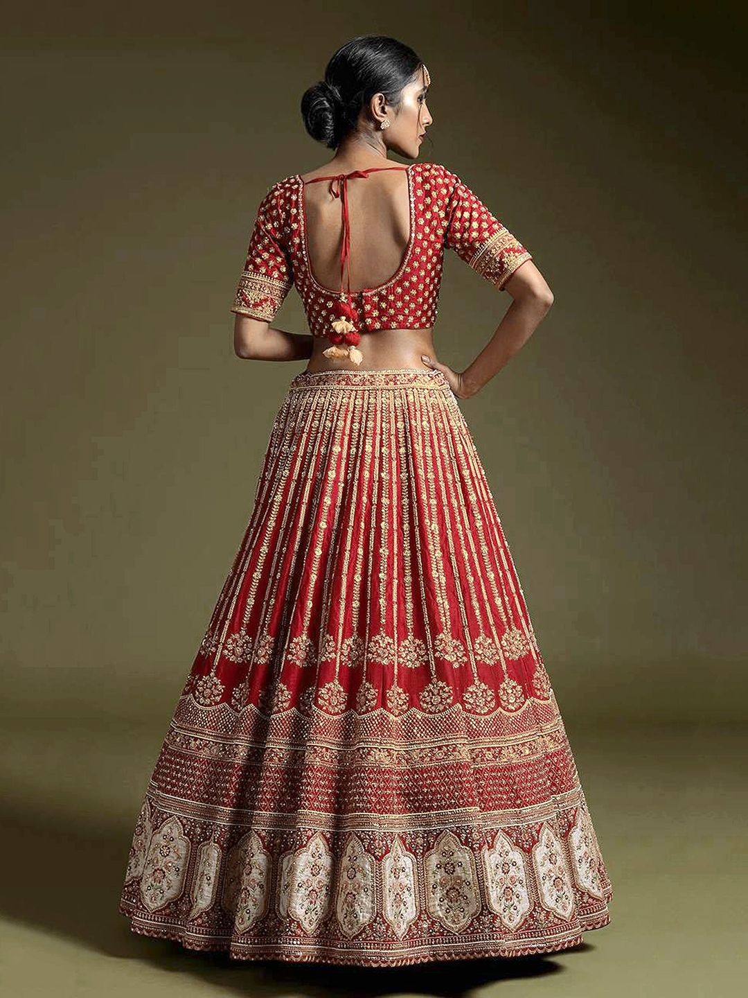 Embroidered Sequinned Semi-Stitched Lehenga 