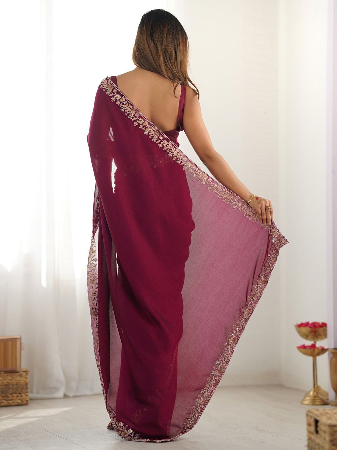 Embellished Sequinned Silk Blend Saree