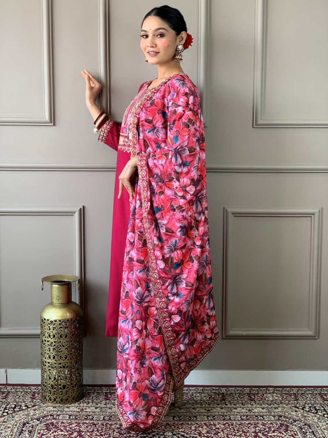 Embroidered Sequinned Chanderi Silk A-Line Kurti