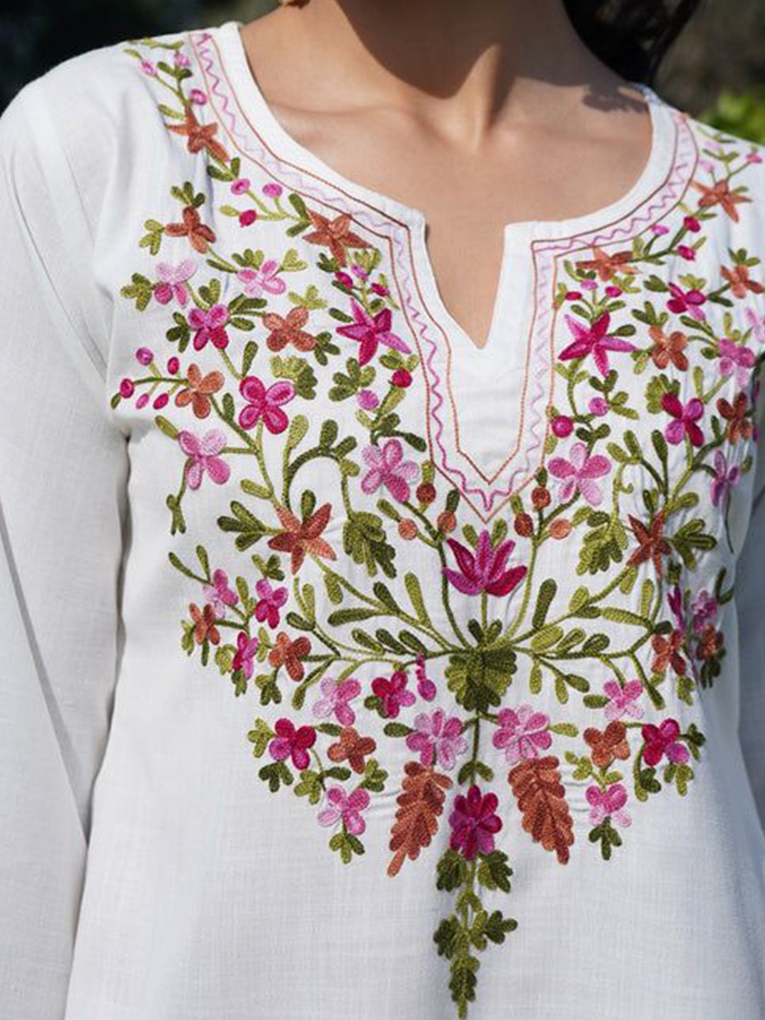 Floral Embroidered Pure Cotton Short Kurti