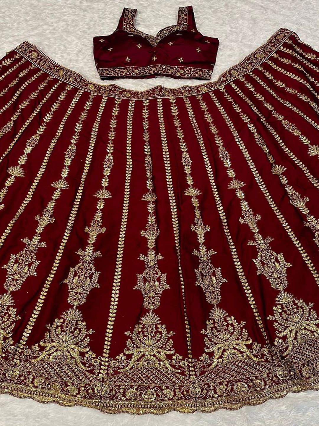 Embroidered Sequinned Semi-Stitched Lehenga 