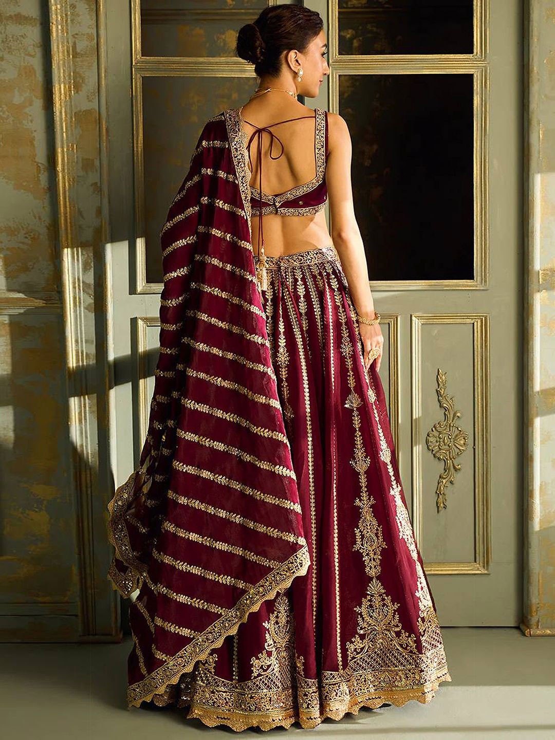 Embroidered Sequinned Semi-Stitched Lehenga 