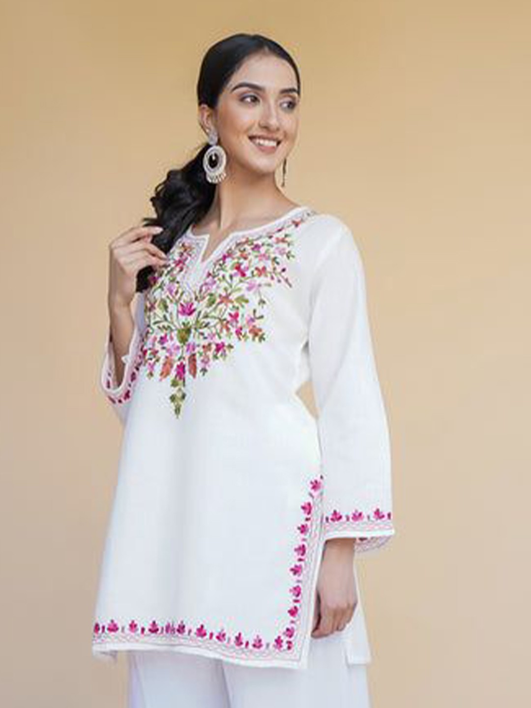 Floral Embroidered Pure Cotton Short Kurti