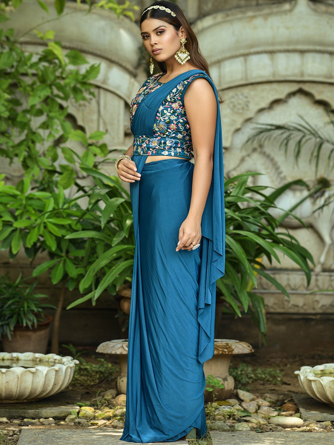 Solid Accordian Pleat Ruffles Ready to Wear Saree
