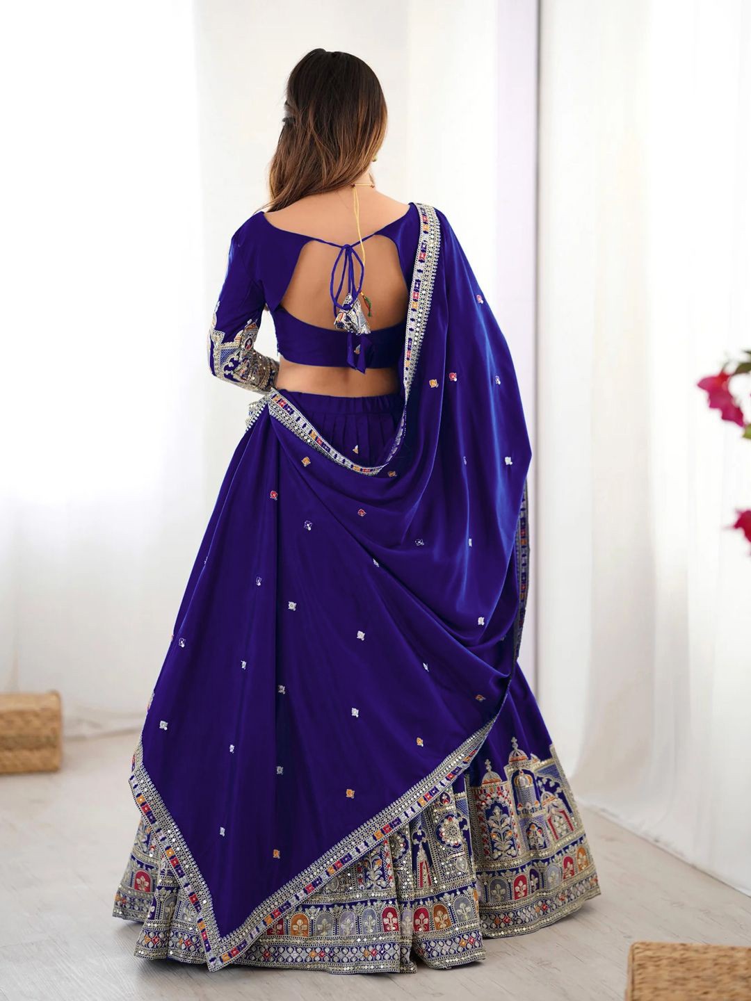 Embroidered Semi-Stitched Lehenga & Unstitched Blouse With Dupatta