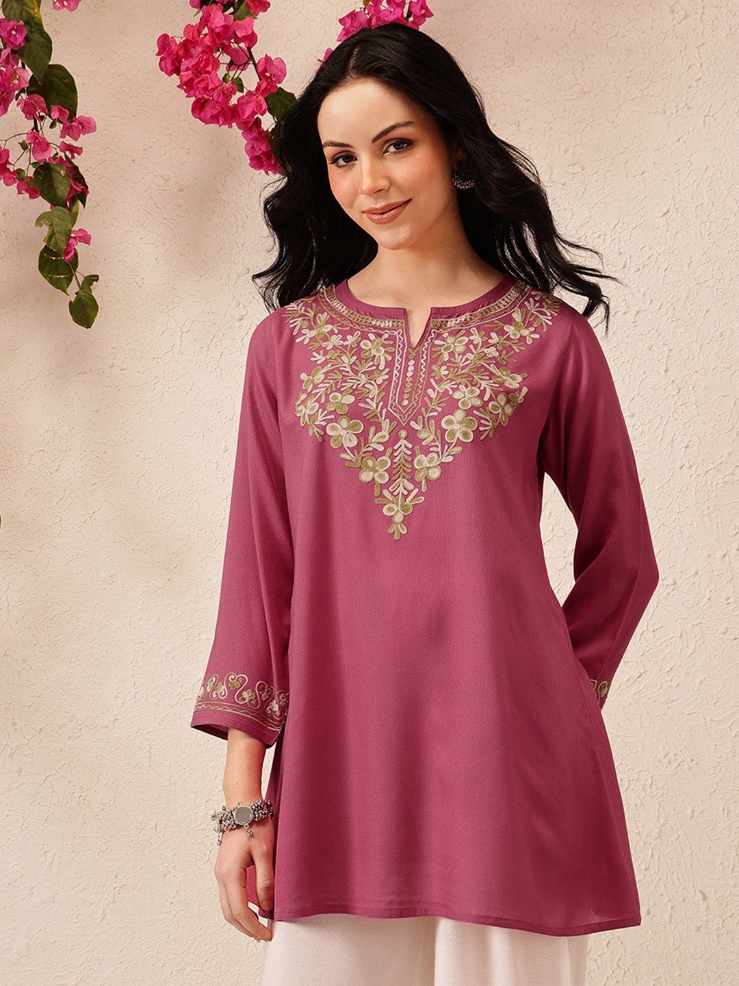Kashmiri Embroidered A-Line Flared Kurti