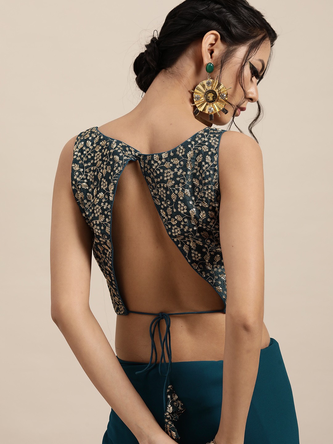 Solid Accordion Pleat Ruffles Saree with Embroidered Blouse