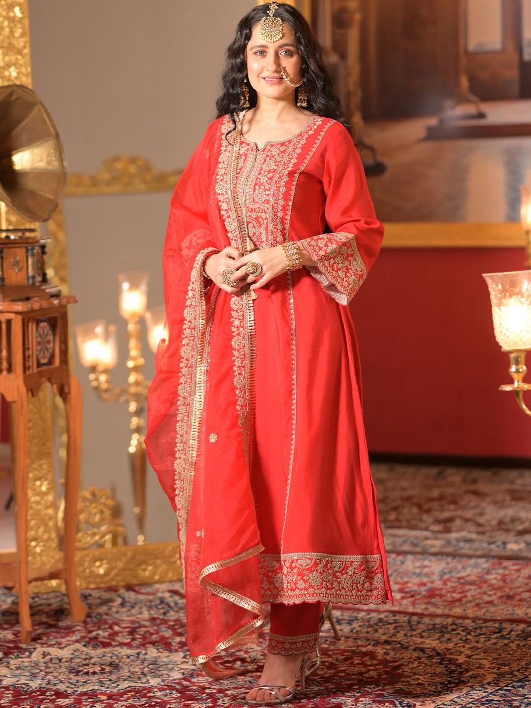 Embroidered Zari A-Line Kurta 