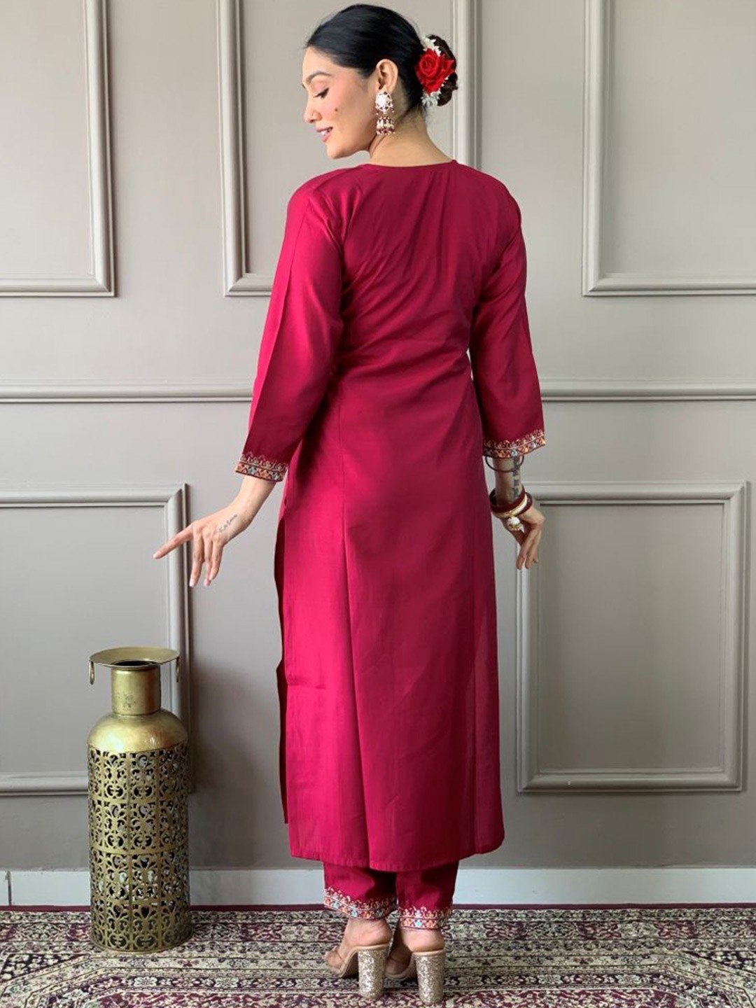 Embroidered Sequinned Chanderi Silk A-Line Kurti