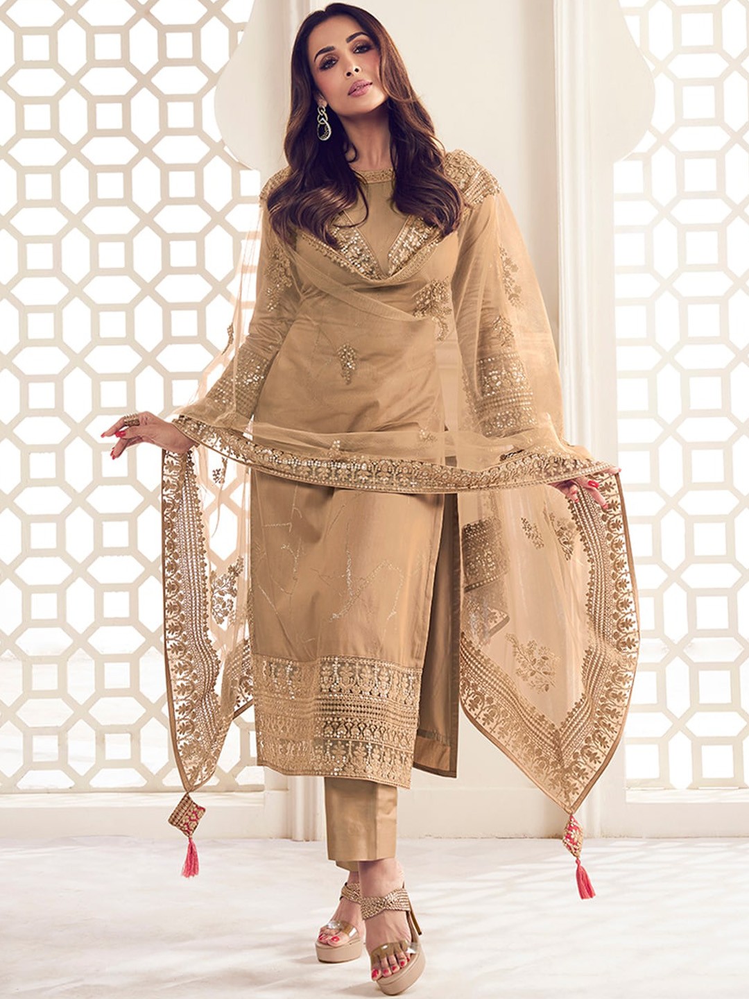 Floral Thread and Sequined Embroidered Kurta Set