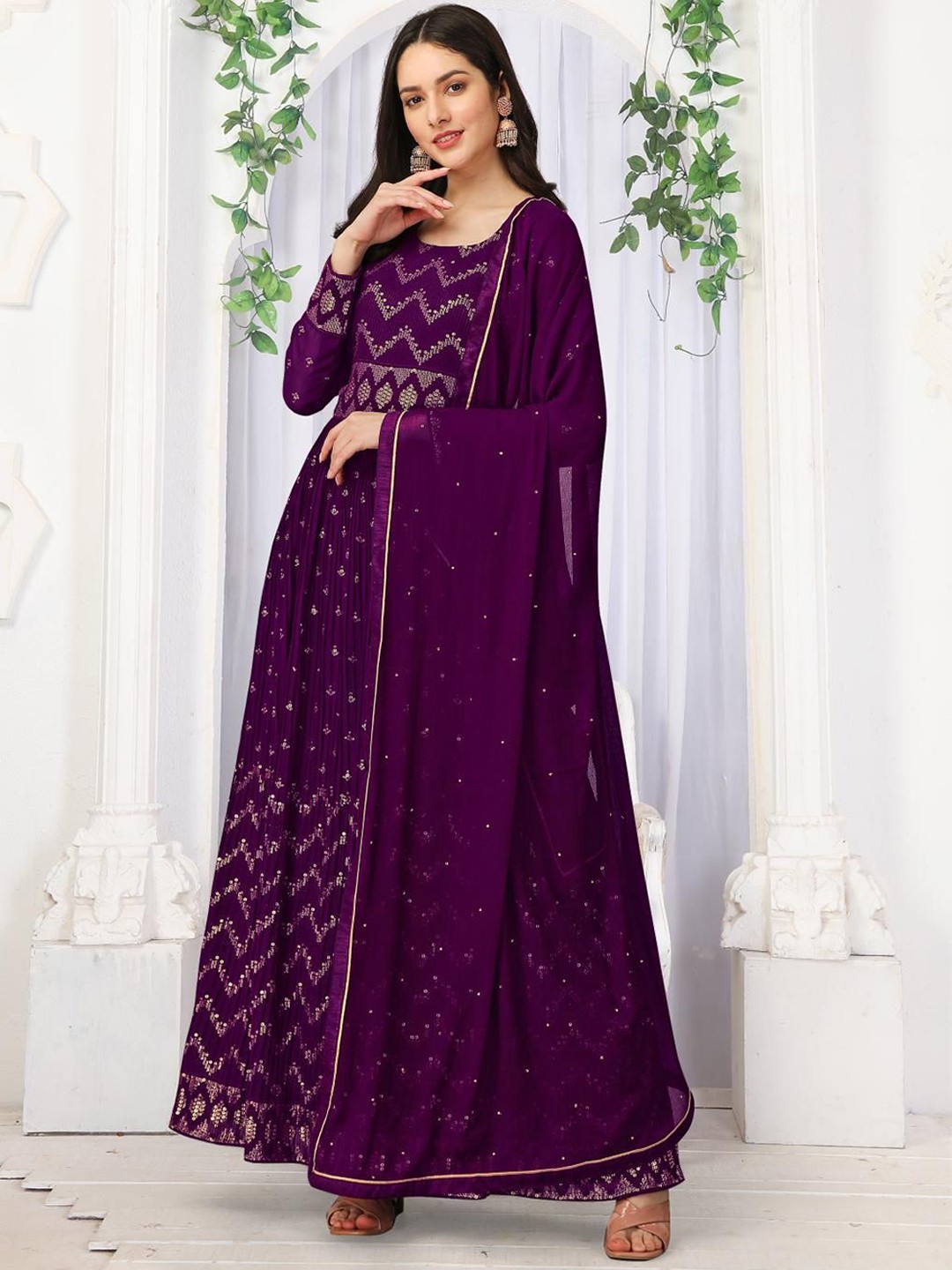 Embroidered Anarkali Sequinned Silk Georgette Kurta 