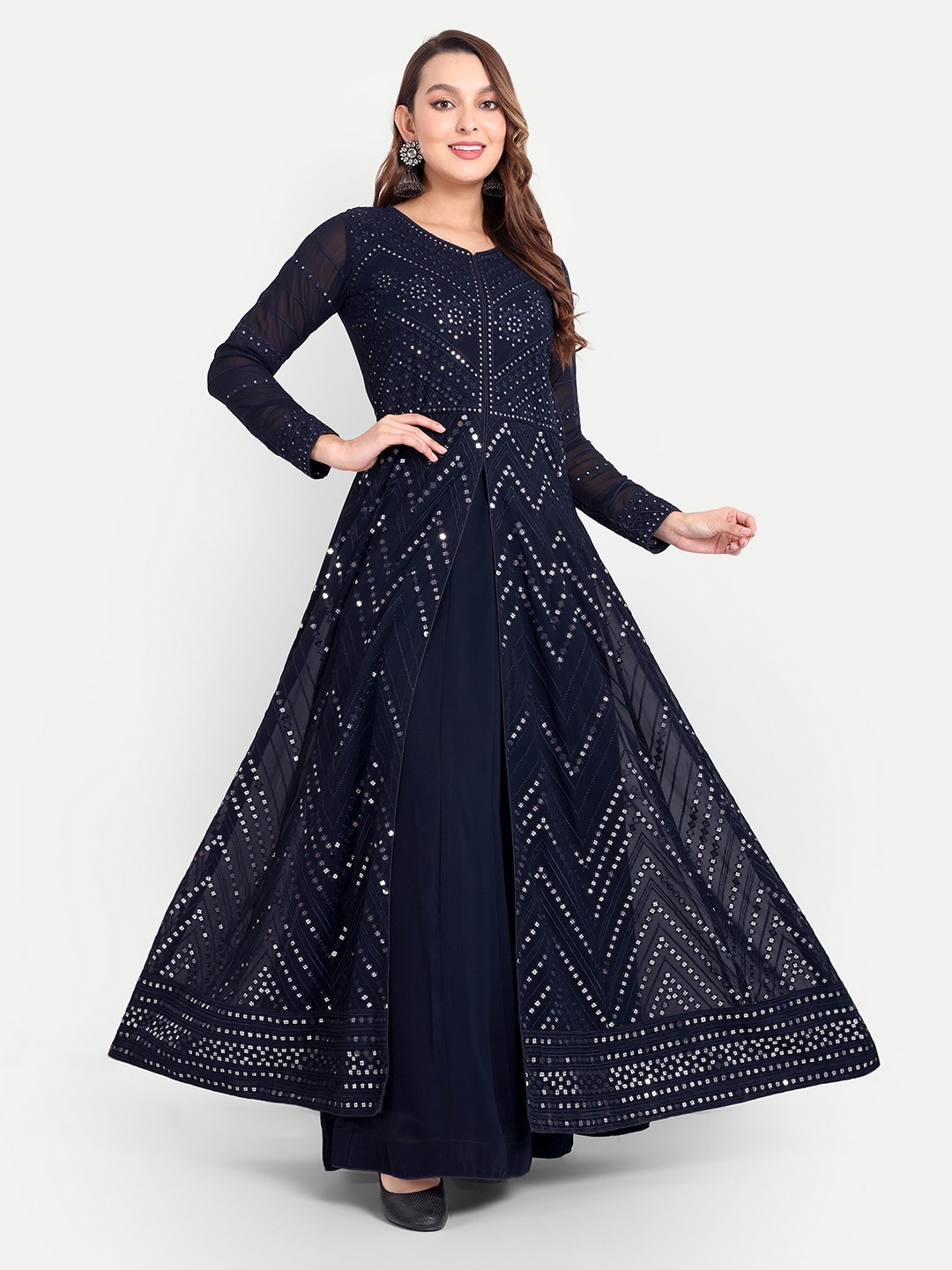 Alina Cut Embroidered Sequinned Silk Georgette Kurta with Trousers
