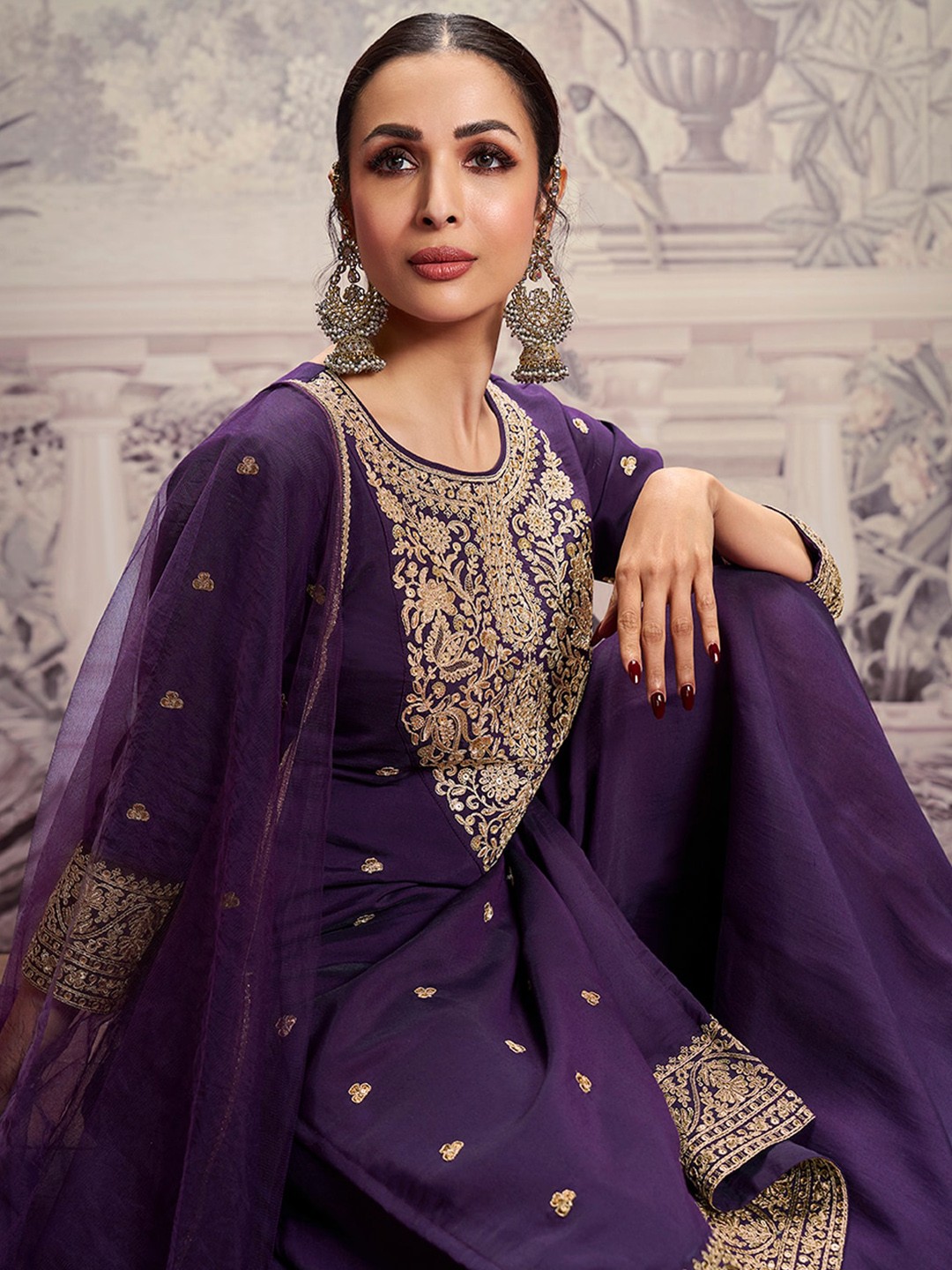 Sequins Chanderi Cotton Kurta Set With Dupatta