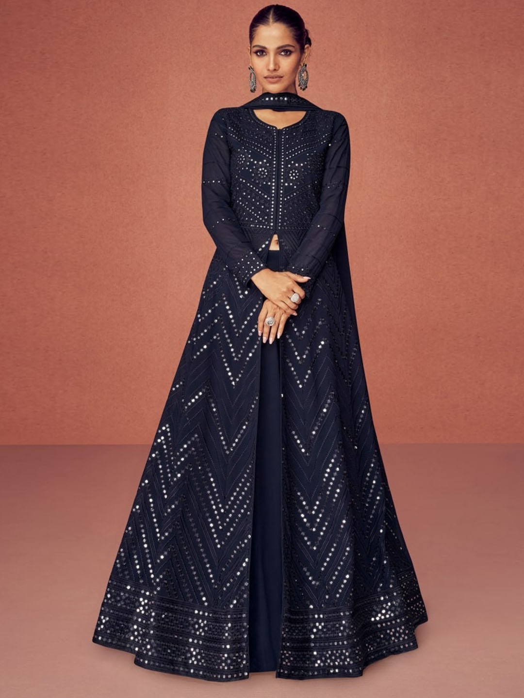 Alina Cut Embroidered Sequinned Silk Georgette Kurta with Trousers